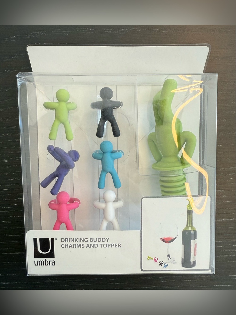 Umbra Multi-Color Adjustable Drinking Buddy Charms with Wine Bottle Stopper